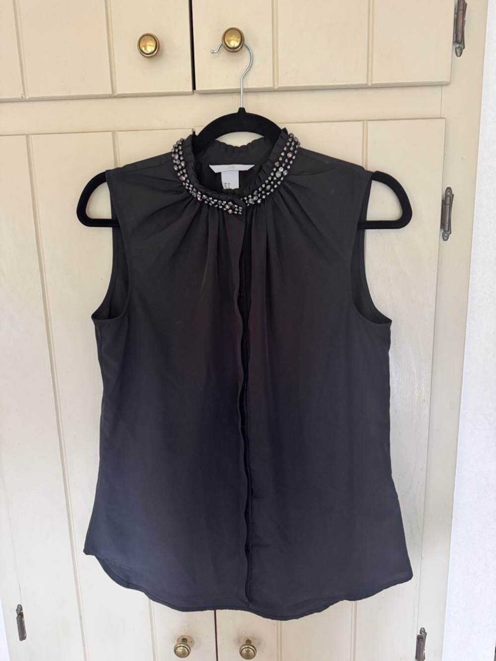 H&M Black Sleeveless Blouse with Beaded Collar